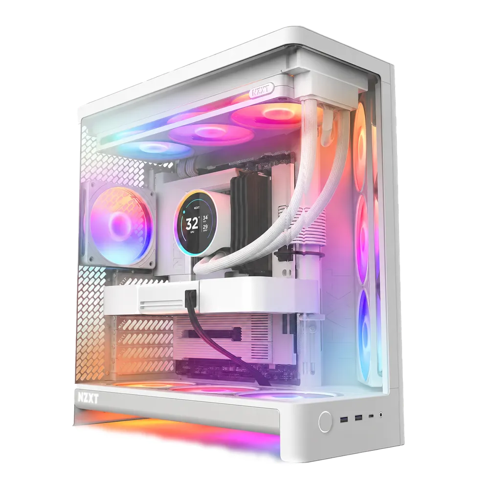 White gaming PC with RGB lighting, an example of a mid-range ForgePC build